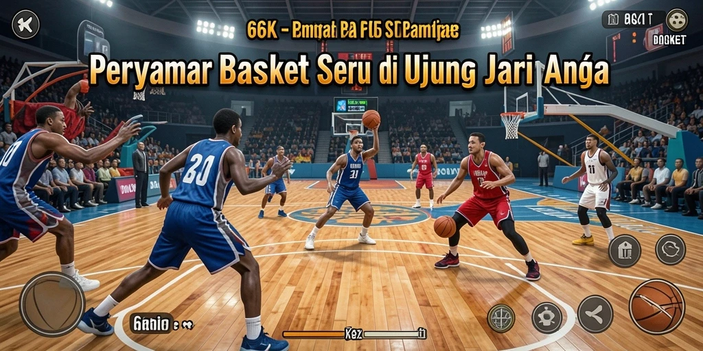 Antarmuka menarik dengan fokus pada aksi permainan Basket.