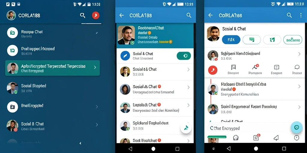 Antarmuka aplikasi CORLA188 yang modern dan aman untuk chat terenkripsi.