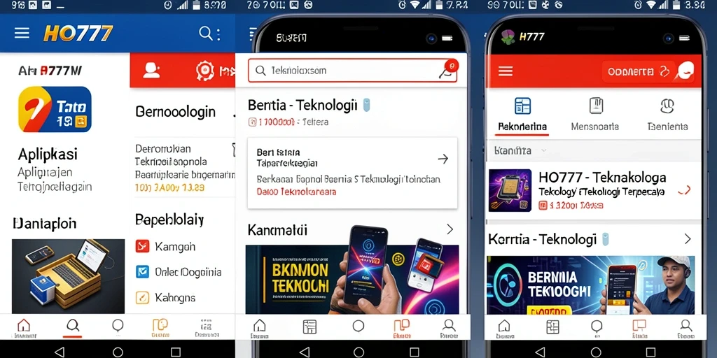 Tampilan antarmuka utama HO777 menampilkan berita teknologi terbaru.