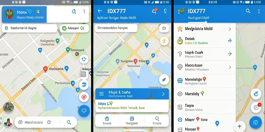 Tampilan antarmuka aplikasi IDX777 dengan fitur Navigasi Mobil.