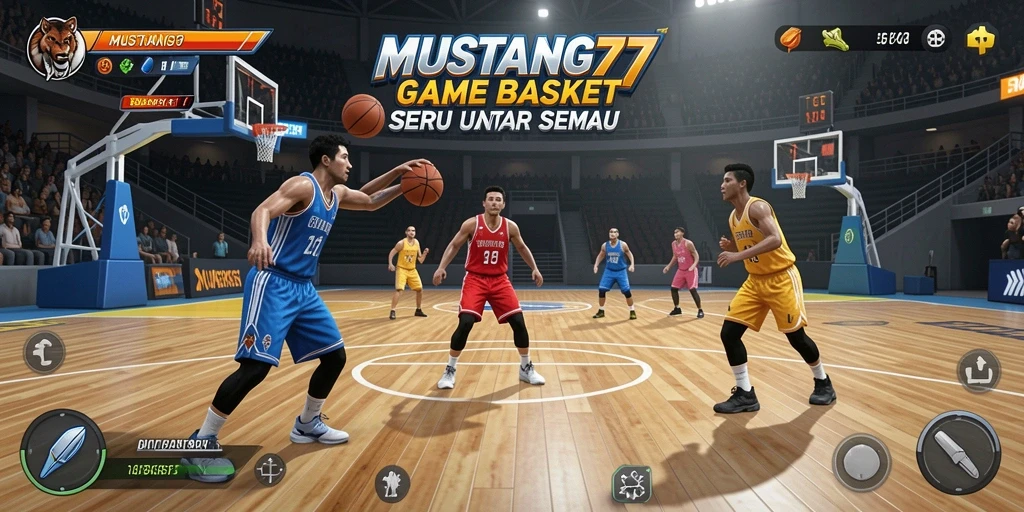Tampilan antarmuka MUSTANG77 dengan gameplay basket yang menyeronokkan.